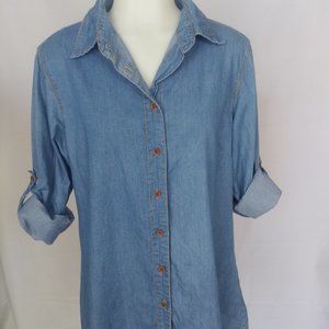 B&G Blouse Shirt L Blue Long Sleeve Button Front